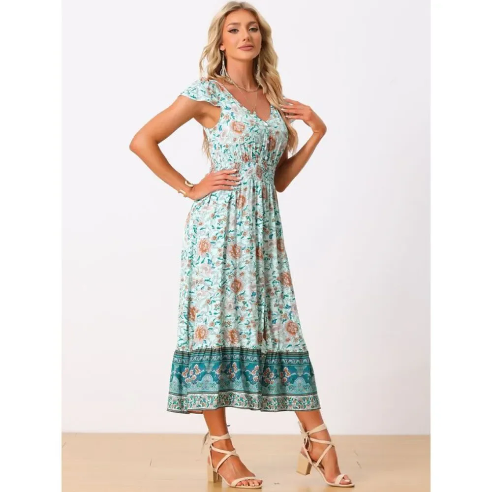 OFFERS OPEN! Small Allegra K Mint Green Floral Maxi Dress green blue Teal - Picture 3 of 6
